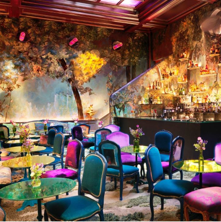 One of the world's best restaurant fiouts, featuring whimsical wallpaper, a brightly lit bar and colourful velvet chairs