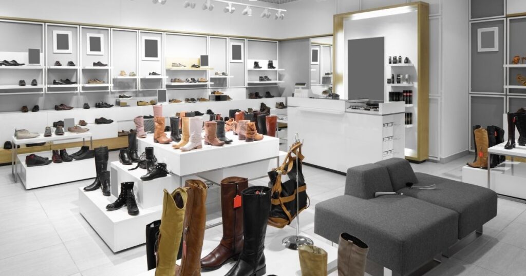 The finished result of the shop fitout design process for a shoe store